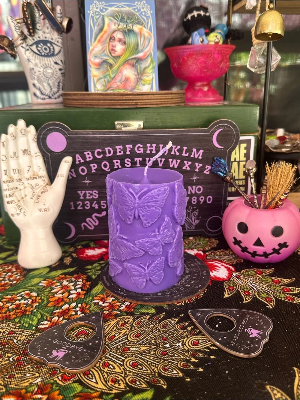 Purple Butterfly Pillar Candle | Lavender Butterfly Candle | Cottagecore Decor